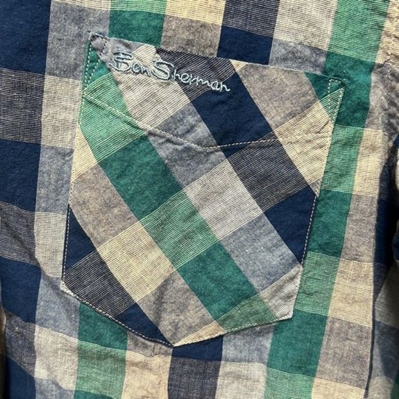 Ben Sherman Blue / Green Plaid Button Down Short Sleeve Shirt - Picture 4 of 10